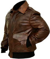 RAF Aviator A2 Tan Brown Military Bomber Leather Jacket for Men - Handmade A2 Waxed Tan Brown Leather Jacket - MNCLeather
